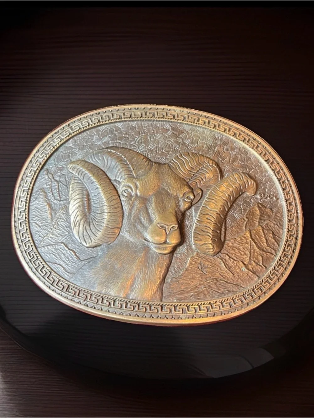 Vintage 1980 Embossed Brass Ram Belt Buckle by Award Design